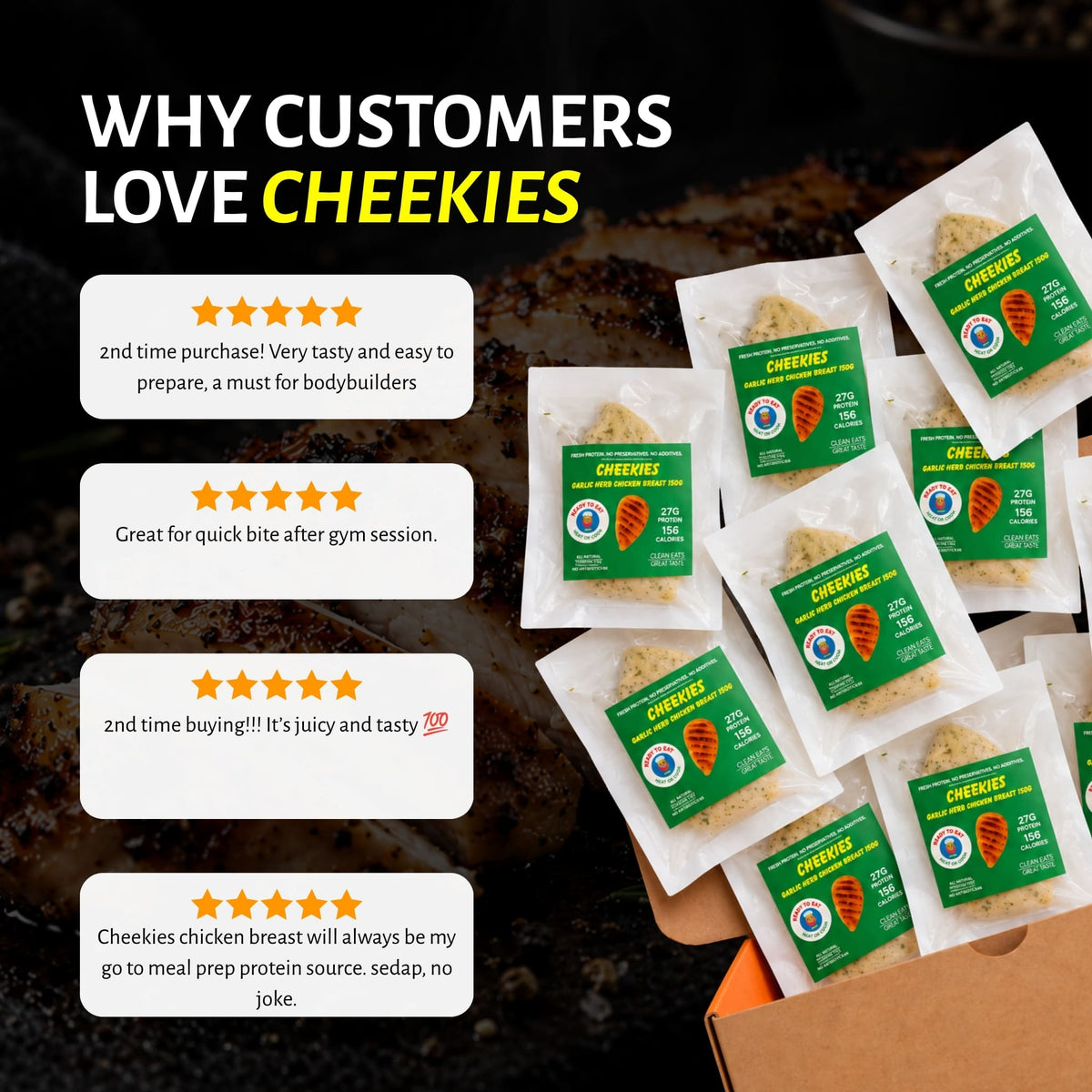 Ready to Eat Garlic Herb Chicken – 10 x 90g Pack Bundle $3.80/pc
